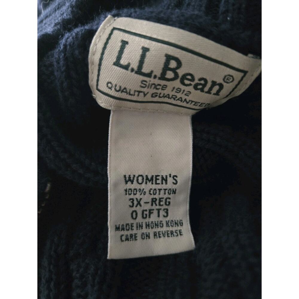 LL Bean Cable Knit Mock Neck Sweater Women's 3X Cotton Full Zip Navy Blue - Picture 3 of 5